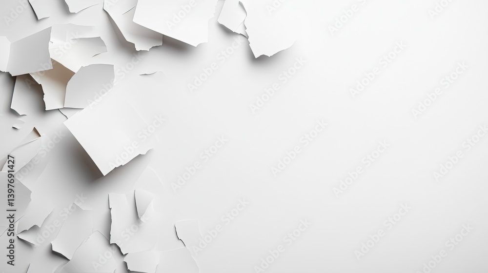 Aufkleber dynamic paper shredding process studio environment high-resolution image minimalist aesthetic