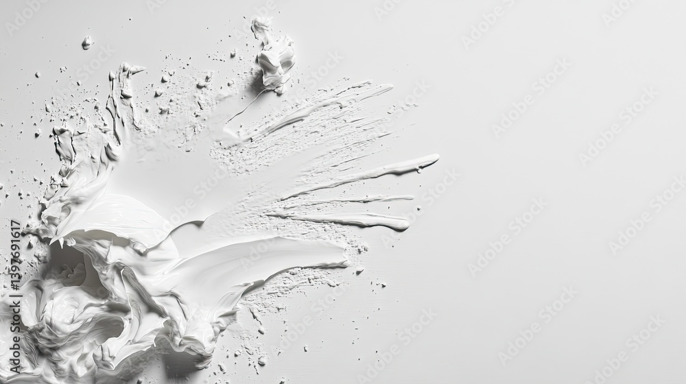 Poster dynamic white paint splash art studio setting abstract composition minimalist design