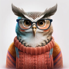 Funny Owl in Glasses and Sweater
