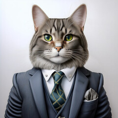 Funny Cat in Suit and Tie