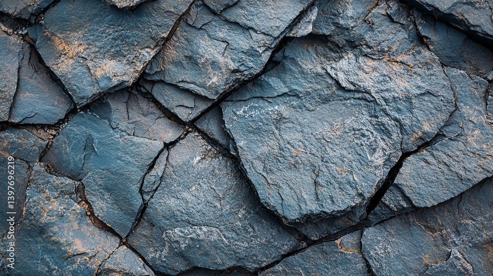Aufkleber close up of dark gray basalt columns with visible cracks and textured surfaces in a geometric patter