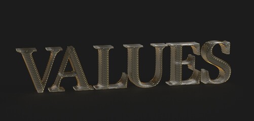 High-quality 3D rendering of the word VALUES in a metallic gold style. Perfect for business,...