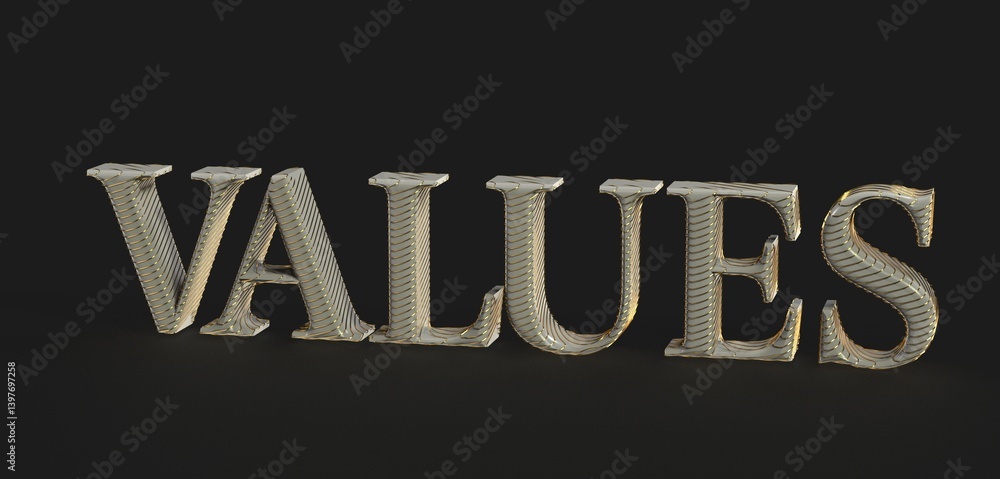 Aufkleber high-quality 3d rendering of the word values, ideal for business and finance concepts.