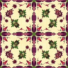 Ornate Purple And Green Floral Pattern On Cream Background