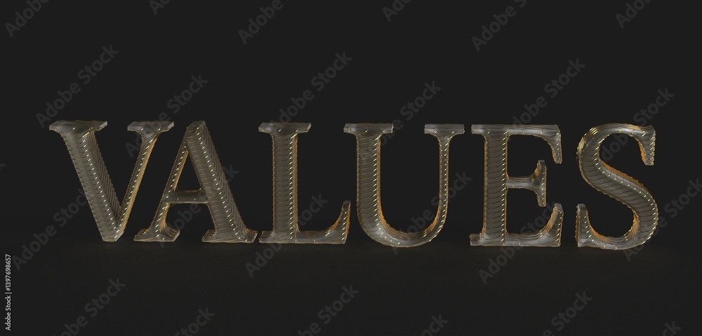 Aufkleber high-quality 3d rendering of the word values in gold, perfect for business and finance concepts.