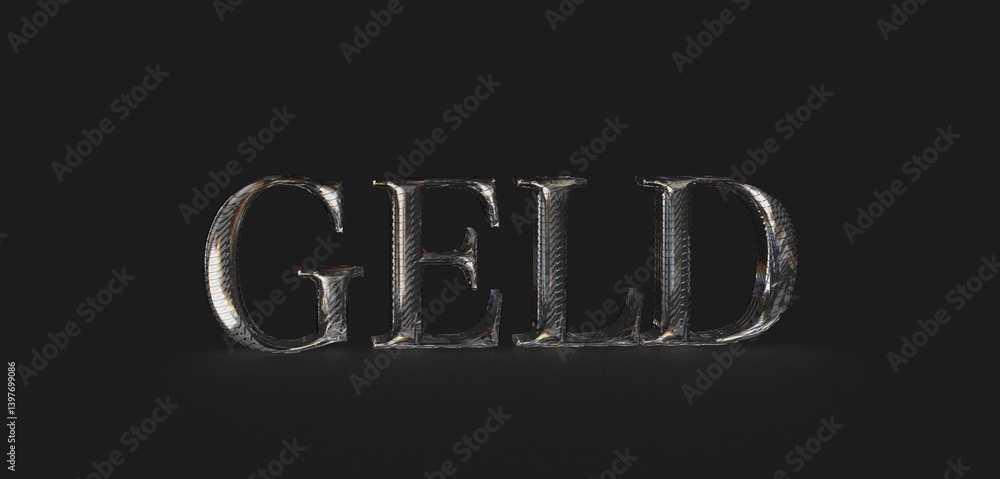 Poster high-resolution image of the word geld in metallic texture against a dark background. ideal for desi