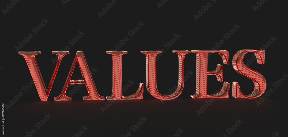 Poster high-quality stock photo of the word values in red 3d text against a black backdrop. ideal for busin