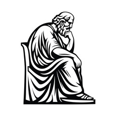 Ancient Greek Philosopher Seated Sculpture Historical Figure in Deep Thought Silhouette