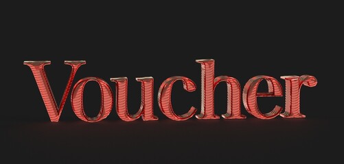 Obraz premium High-quality stock photo of a red 3D rendered Voucher text on a black background. Perfect for marketing materials.