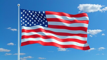 Fototapeta premium A large American flag is flying in the sky