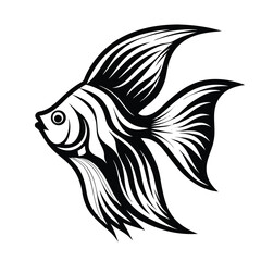 Angelfish Silhouette, Elegant Tropical Fish Icon, Aquatic Pet, Decorative Fish, Black&White