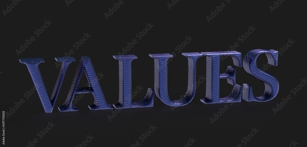 Aufkleber high-quality 3d rendering of the word values in a stylish, modern font.