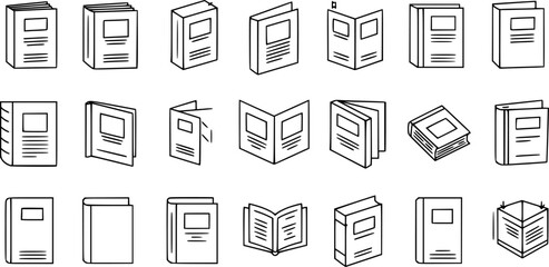 Brochure line icons set. Flyer leaflet, catalogue, booklet, magazine, letterhead, open book and other polygraphy vector illustration. Outline signs for print shop. Editable Stroke