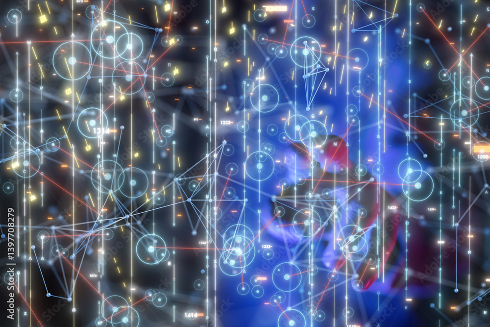 Fototapete Neural network 3D illustration. Big data and cybersecurity