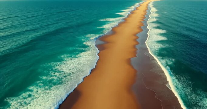 Aerial View of Narrow Sandy Beach Between Two Oceans