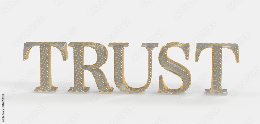 Poster high-quality 3d rendering of the word trust. ideal for concepts of honesty, reliability, and securit