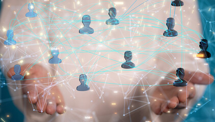 Neural network 3D illustration. Big data and cybersecurity