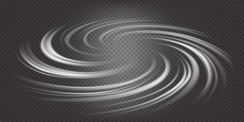 Circle spinning air effect. Round tornado in perspective distortion. Portal vortex. Fresh wind flow. Cyclone rotation. Smoke whirlpool. Vector illustration