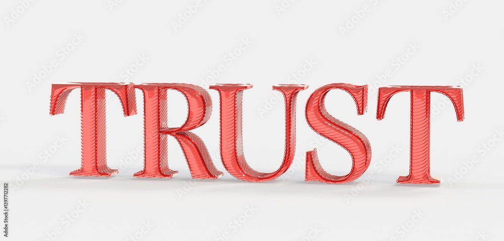 Poster high-quality 3d rendering of the word trust in red. ideal for concepts of faith, dependability, and 
