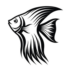 Fototapeta premium Black and White Angelfish Illustration, Aquatic Life, Fish, Minimalist Line Art