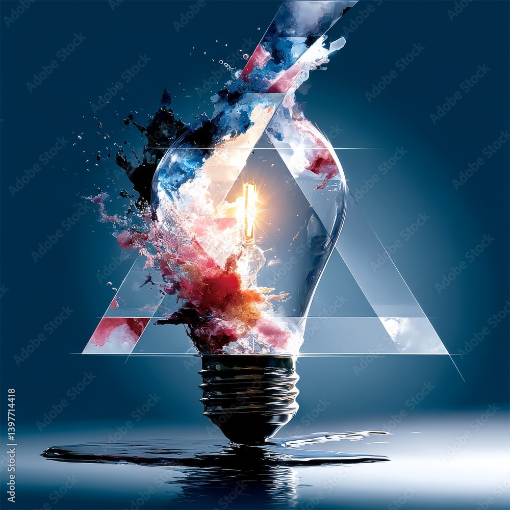 Aufkleber creative explosion: a lightbulb moment captured in vibrant splashes and geometric precision.
