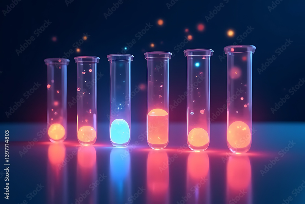 Aufkleber experimenting with colorful solutions in test tubes laboratory science dark environment close-up