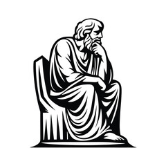 Fototapeta premium Black and White Drawing Statue of an Ancient Philosopher with a Beard Seated