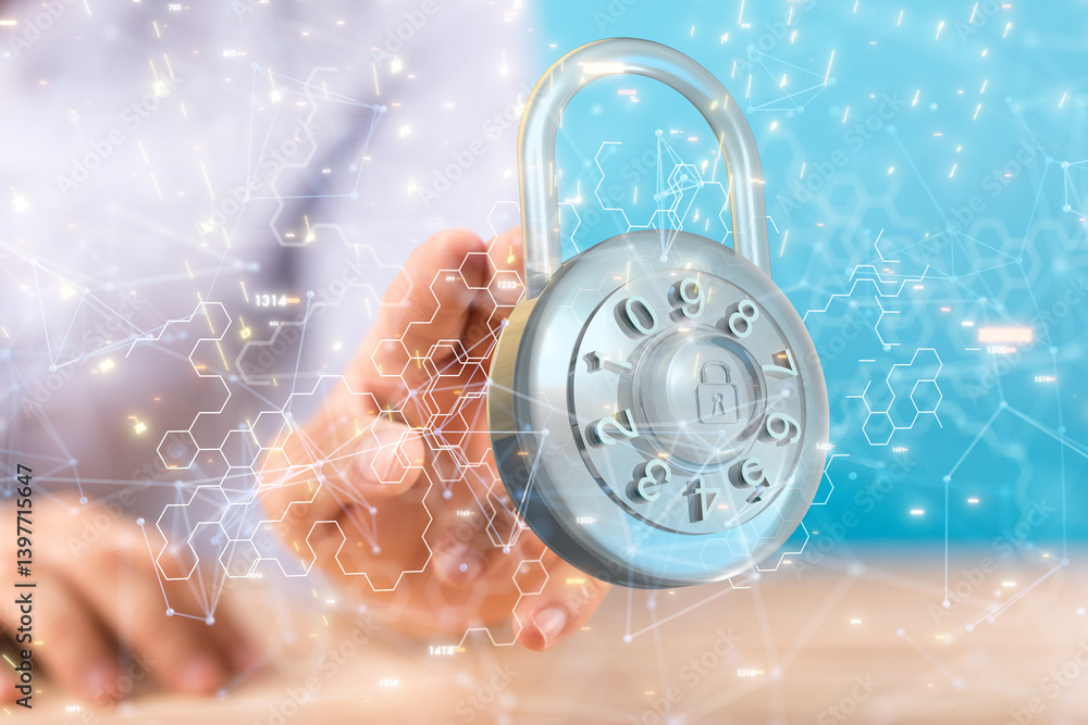 Poster Information technology protected with firewall, secure access and encryption against cyber