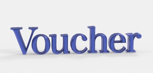High-quality 3D render of the word Voucher in blue. Ideal for marketing materials, promotions, and discounts.