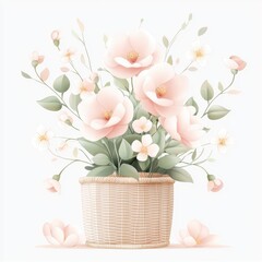 Obraz premium Pastel Flowers in Basket Still Life