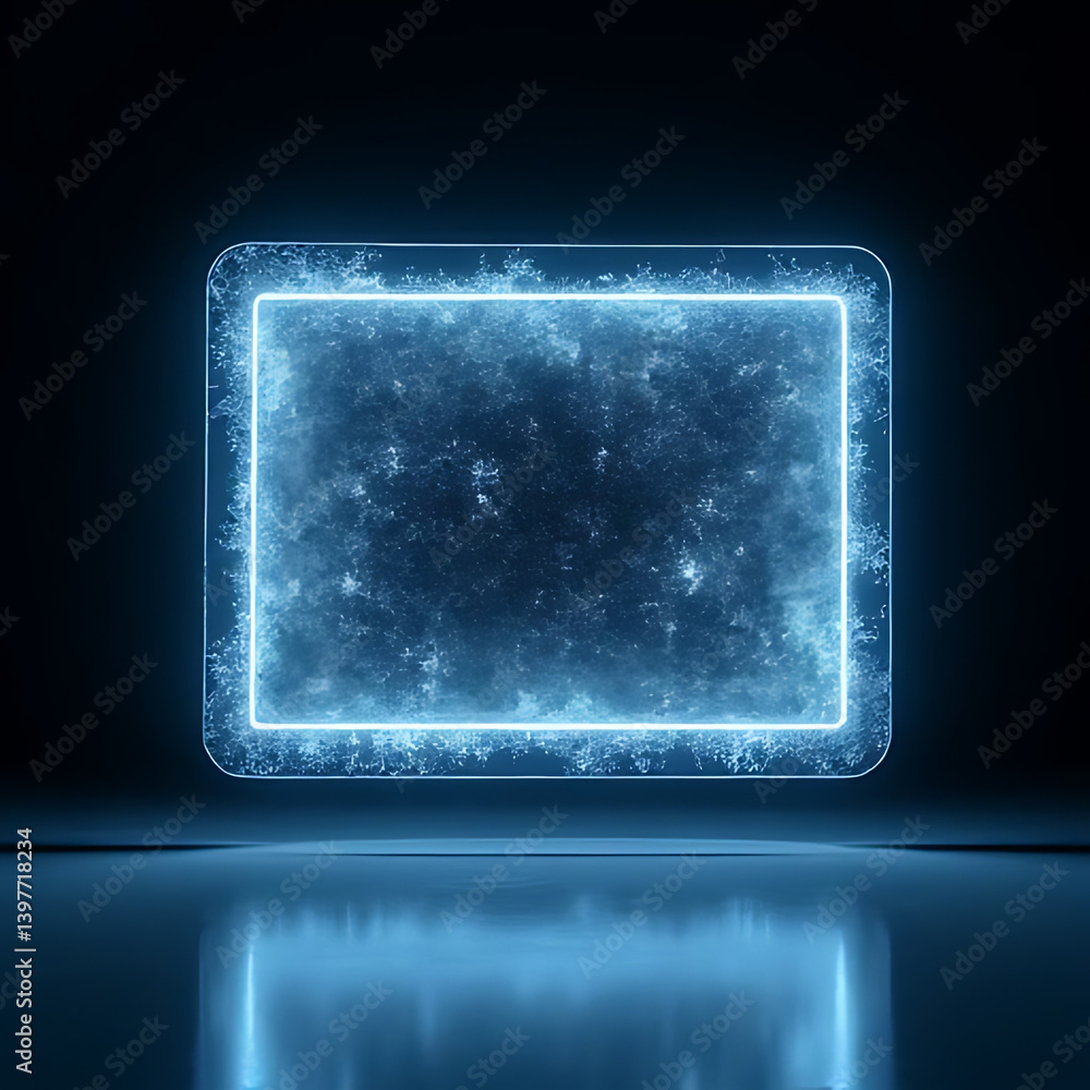Poster illuminating digital frame display studio visual art dark environment close-up technology