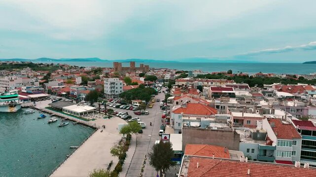 Izmir &Ccedil;andarlı drone shooting - 4k image of Izmir Candarli district taken with a drone
