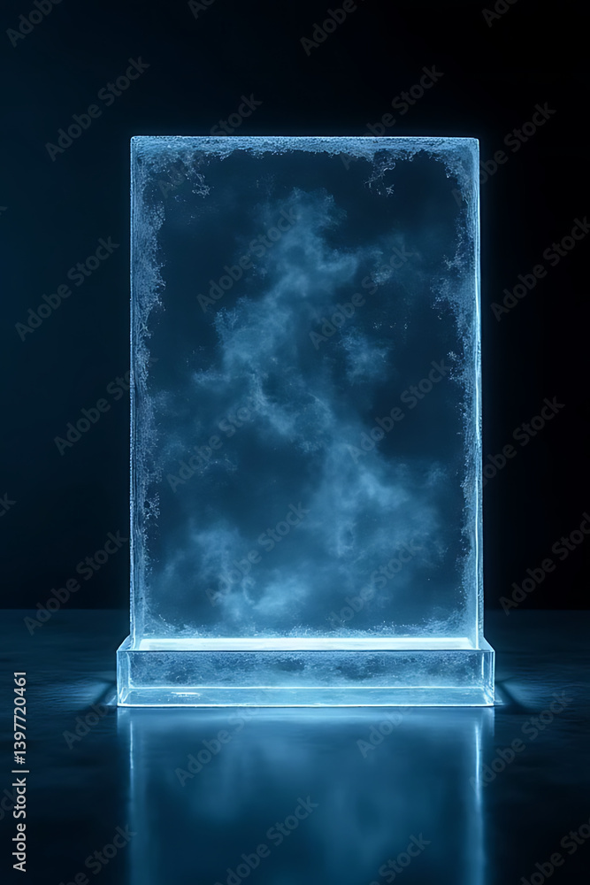 Poster illuminated ice block display studio photography minimalistic close-up art concept