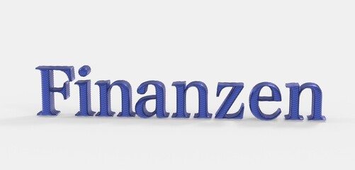High-quality 3D rendering of the German word 'Finanzen' (finances) in a stylish blue color. Ideal for financial concepts.