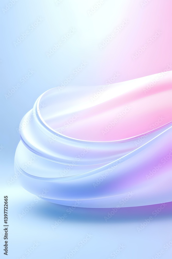 Poster soft flowing curves in pastel blue and pink create ethereal abstract background with gentle gradient