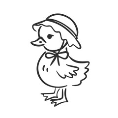 Cute Whimsical Duck Farm Bird Hand Drawn Sketch