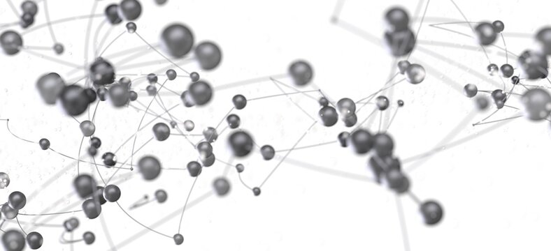 Stock photo of abstract network connections, represented by gray spheres and thin lines on a white background. - Powered by Adobe