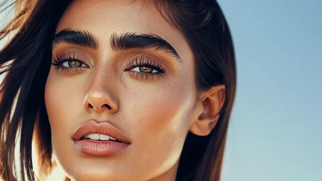 Woman's radiant, outdoor makeup look