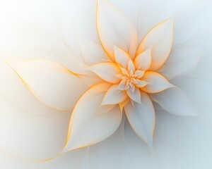 Soft, flowing lines and a blooming, radiant center in warm gold and peach hues define this delicate, ethereal abstract art, which conveys a sense of organic, luminous movement