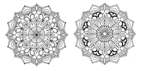 Floral Mandala Art with Intricate Black and White Pattern Design