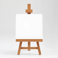 Rustic wooden easel displays blank canvas, ready for art, easel, supplies