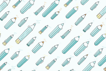 Pattern with pencils drawing lines on paper. School seamless pattern of doodle stationery for write. Sketch background of kids education concept with pencils, vector hand drawn illustration