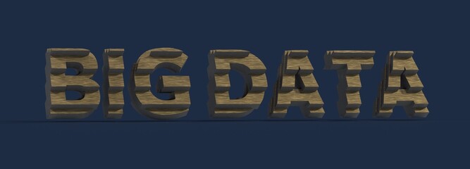 Fototapeta premium 3D rendered image of 'BIG DATA' in wood texture on a blue background. Ideal for technology, analytics, and data science concepts.