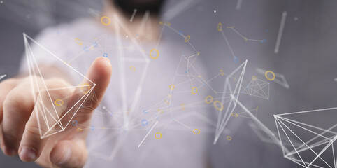 Abstract image of a hand interacting with a futuristic digital network.  Perfect for tech,...
