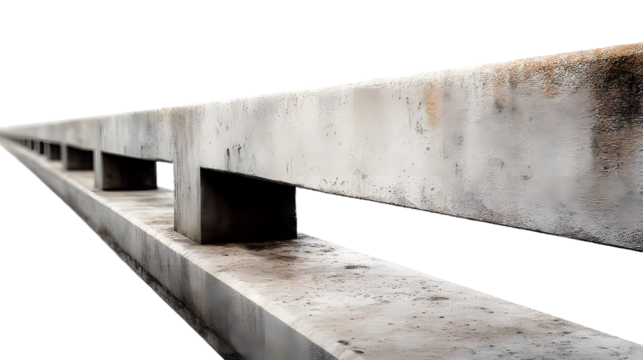 Long concrete jersey barrier dividing road on transparent background
