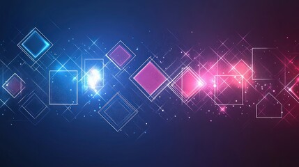 Obraz premium Blue and pink glowing squares with sparkling light and lines