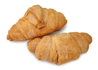 Two fluffy croissants isolated on white background.