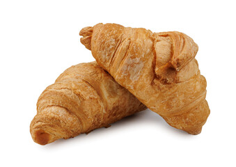 Two fluffy croissants isolated on white background.