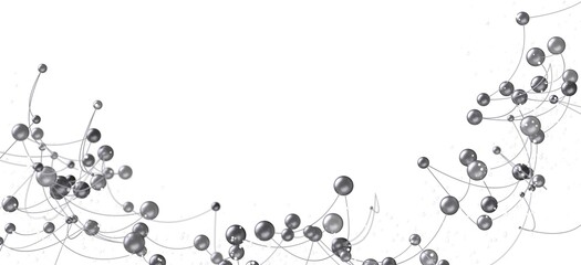 Stock photo of an abstract network connection visualization. Gray spheres and thin lines create a complex web.