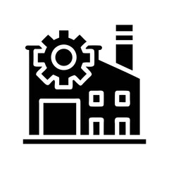 Factory Building with Gear Symbol Icon Design